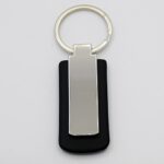 Metal and Leather Round Black Keychain with Customized Logo Printing